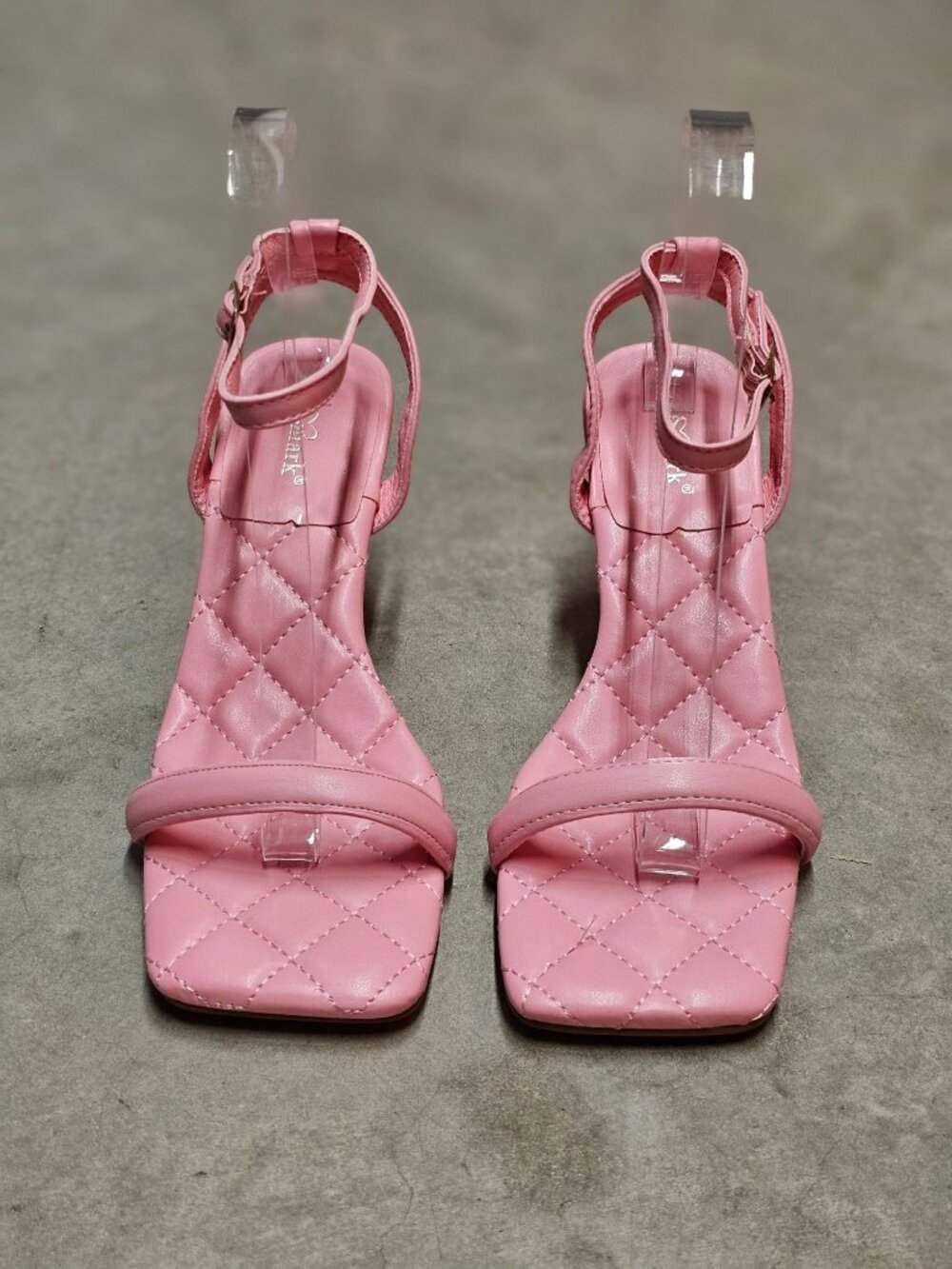 Quilted Pink Strappy Heels With Adjustable Ankle Strap & Square Toe Design Elega - Picture 11 of 13